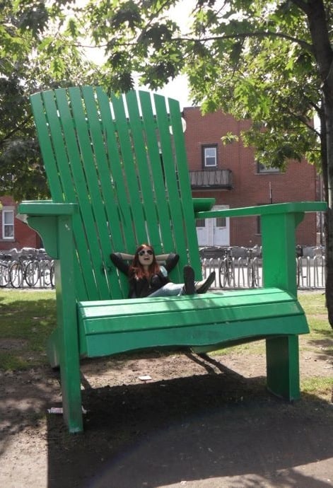 Relaxing on the "Big Green Chair" by Mont-Royal station
