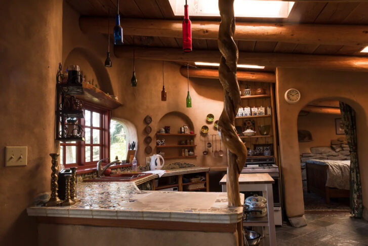 kitchen view of an earth-toned home