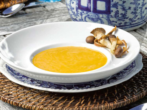 Carrot and Apple Soup With Sautéed Mushrooms