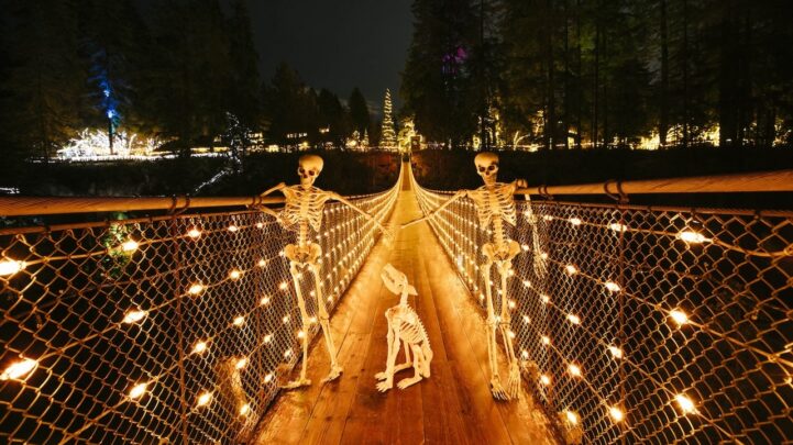 skeleton couples on a balcony