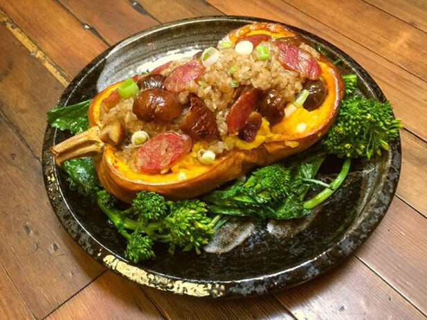 Sticky Rice Stuffed Squash with Chestnut and Chinese Sausage Recipe