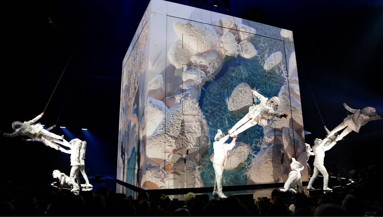 a group of performers doing a vertical ballet at a Cirque Du Soleil show