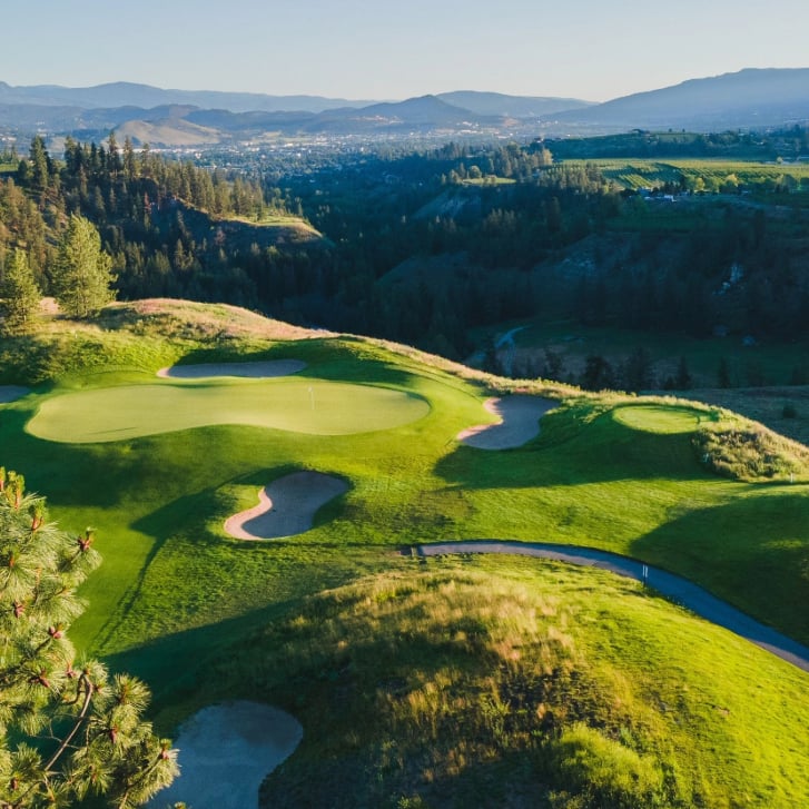 the golf course and valley at Gallaghers Canyon Golf in the Okanagan