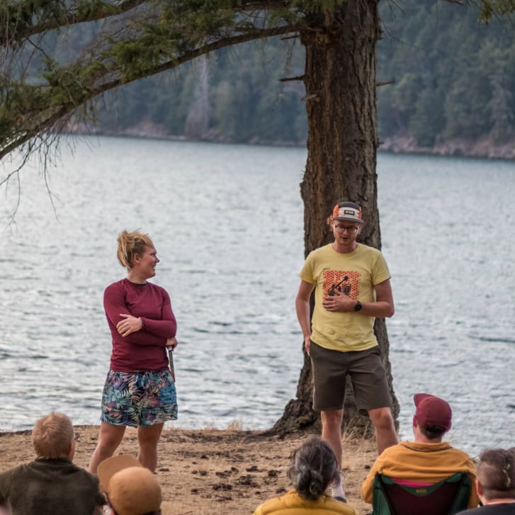 Meaghan Hackinen speaking on a trip to Saturna Island with VIBC. 