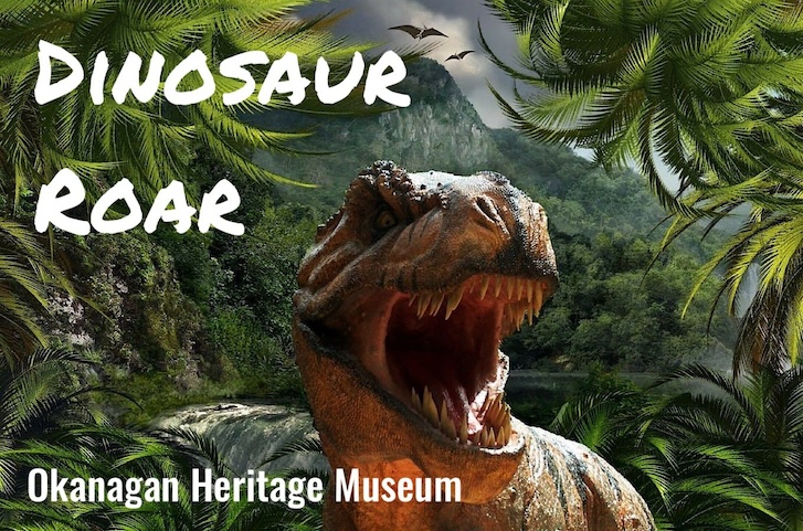 an poster with a roaring dinosaur 