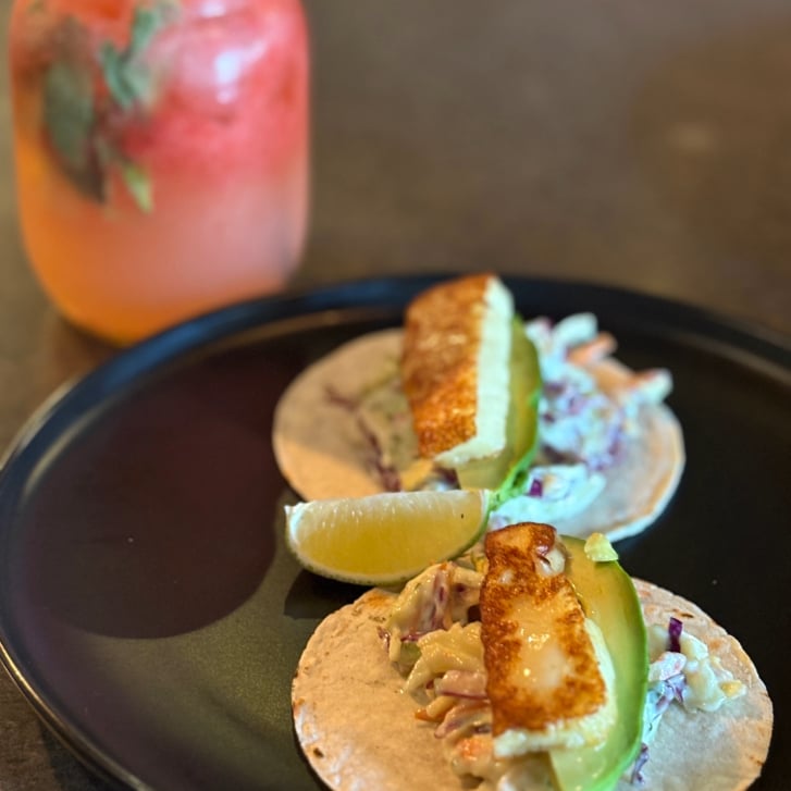 Two fish tacos and a drink on the Kamloops food tour before reaching Sun Peaks