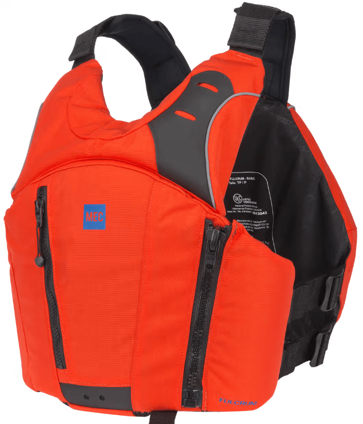 red and black MEC life jacket