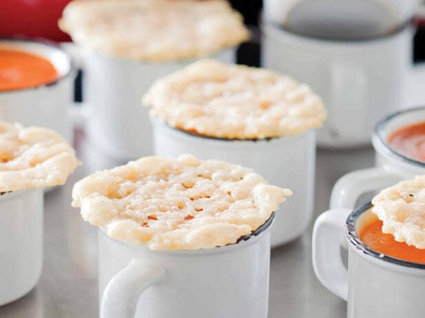 ?Mini Tomato Soups with Crispy Parmesan Tuiles