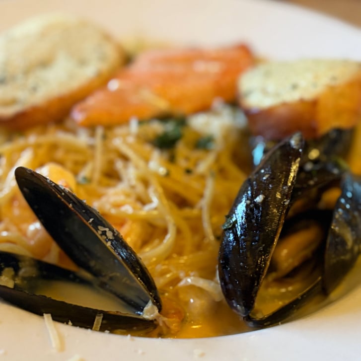 The seafood linguine at Powder Hounds restaurant at Sun Peaks