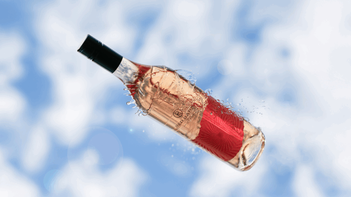 bottle of Red Barn Rosé in the sky