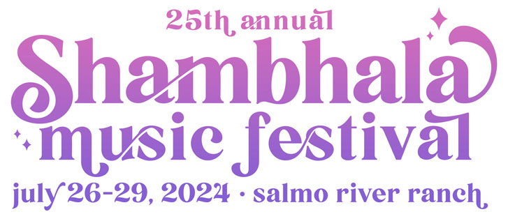 purple gradient texts on a white background that reads "25th Annual Shambhala Music Festival"