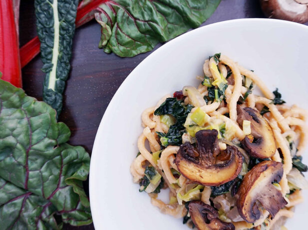 Super Greens Pasta with Crispy Mushrooms