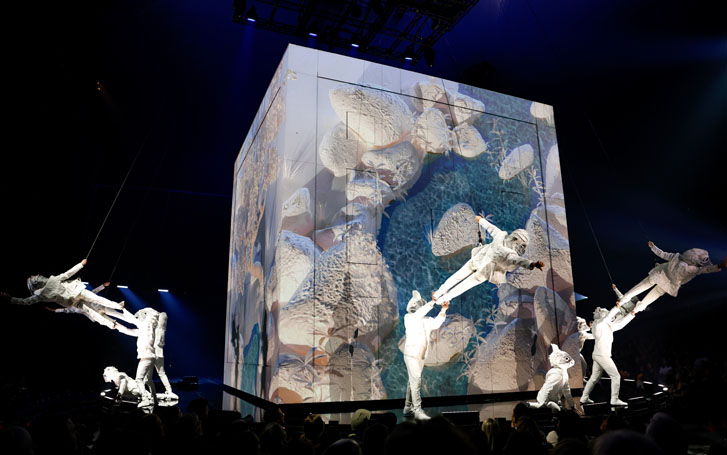 a group of performers doing a vertical ballet at a Cirque Du Soleil show