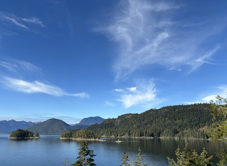 sunshine coast view with hills and the ocean