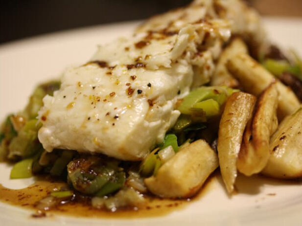 Braised Cod with Mushroom Jus