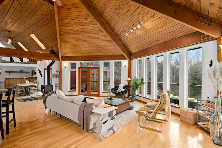 living and dining rooms on upper floor of island coastal home