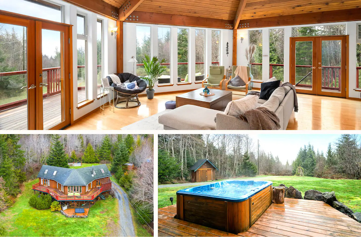 hot tub, couch space, wraparound decks, and expansive lawns