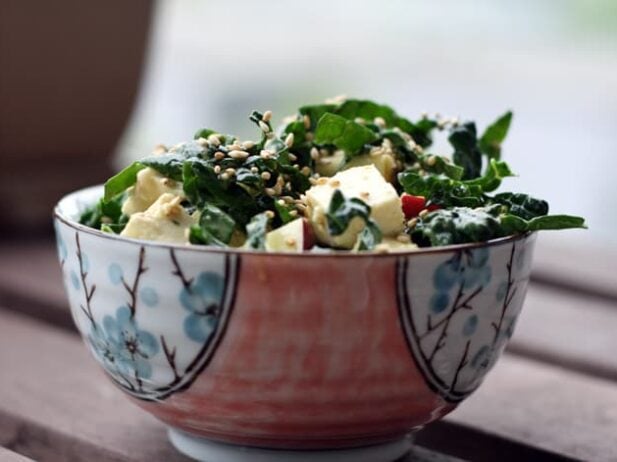 Kale Apple Tofu Miso Salad