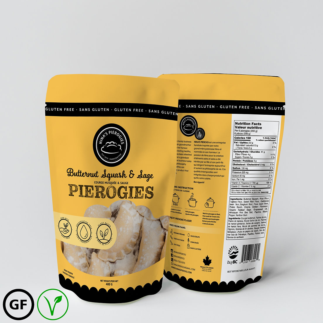 packages of Nina's pierogies