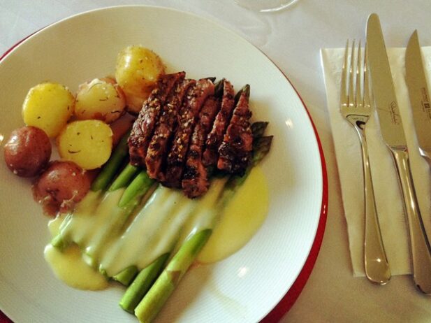 BBQ Steak with Gourmet Potatoes and Asparagus