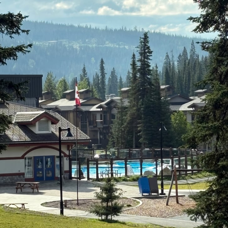 Views of the mountains, forest and resort from the suite at Nancy Greene's Cahilty Lodge in Sun Peaks.